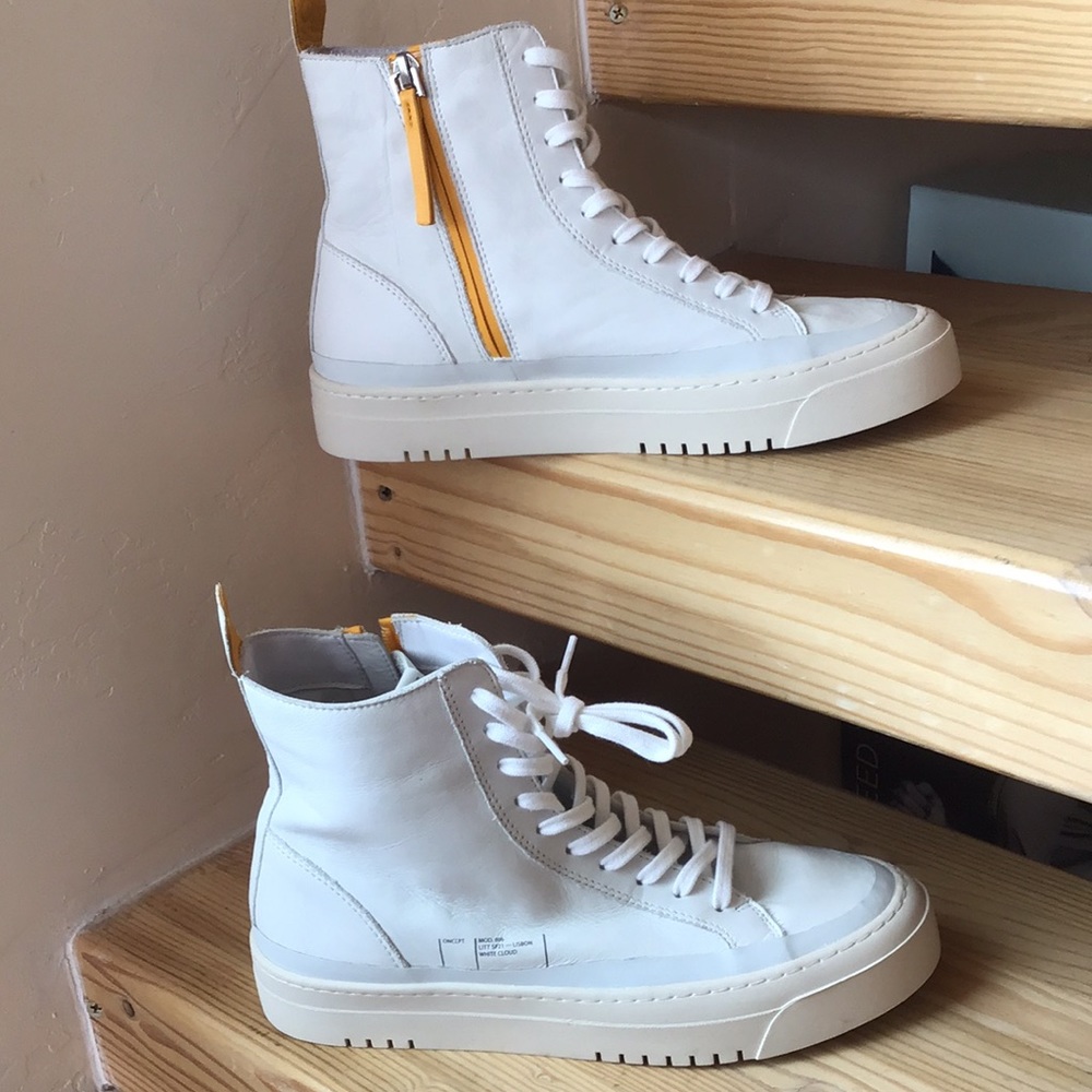 White Soft Leather Oncept NYC High Top Sneakers 7.5 New! - Picture 3 of 9